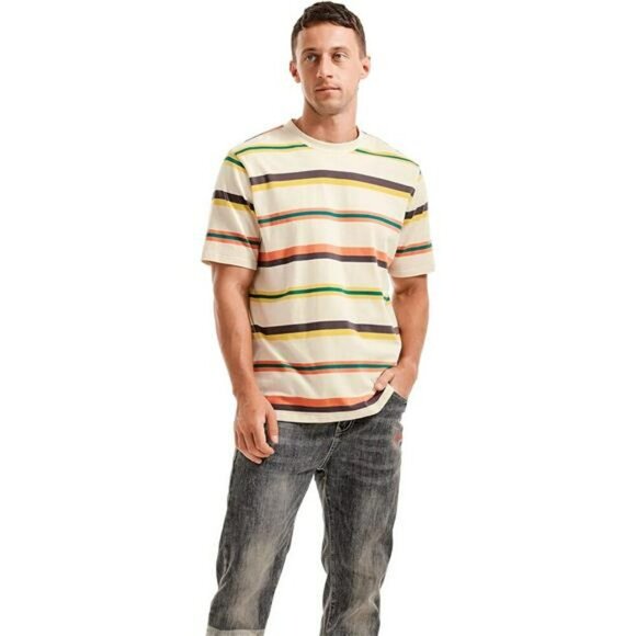 Mens Stripe T Shirt Crewneck Loose Fit Soft Cotton Stretch Casual Streetwear - Picture 3 of 7